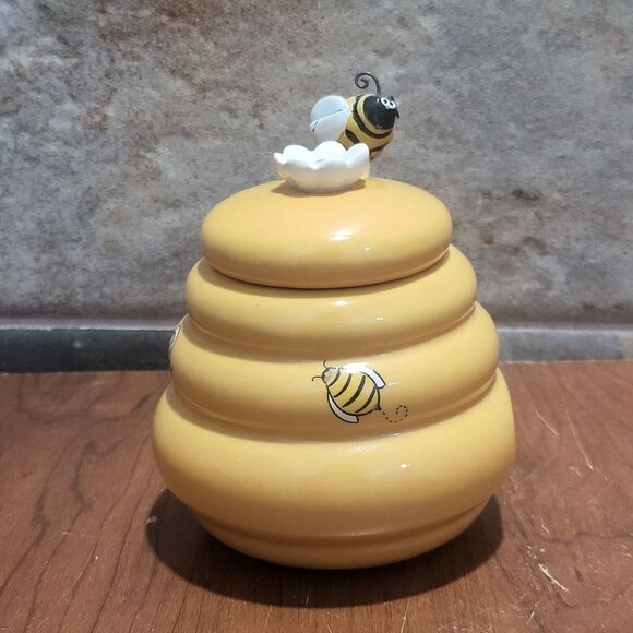 Honey Miel Beehive Honey Pot Daisy Lid Handle Bee Dipper - Picture 7 of 11